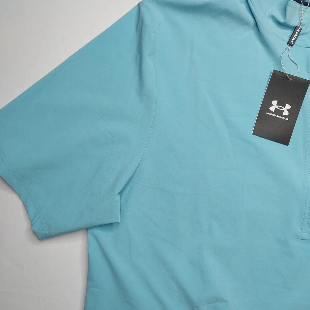 Under Armour Storm Golf Pullover Large Half Zip Short Sleeve Top Light Blue